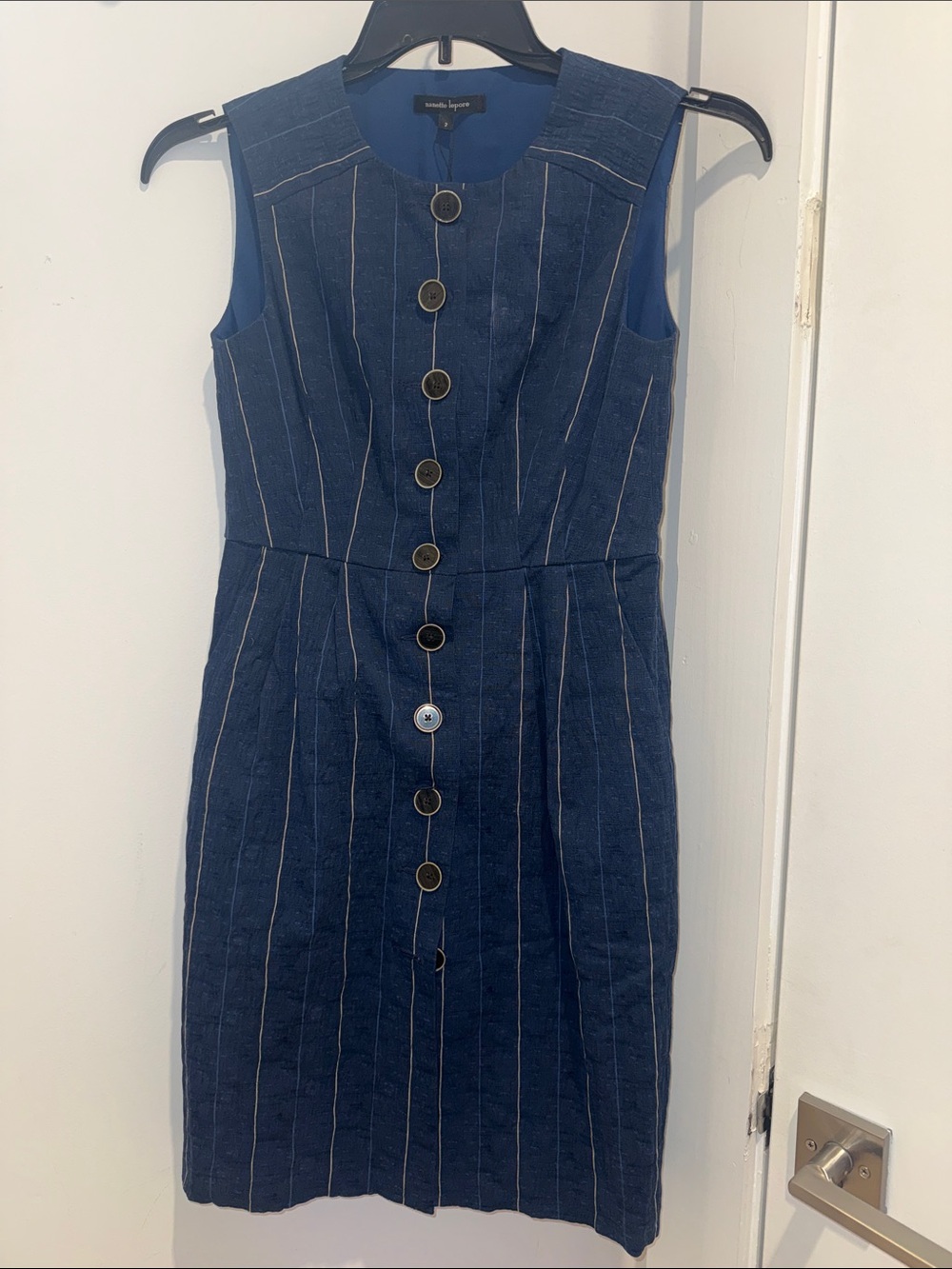 Nanette Lepore Navy Pinstripe Button-Front Sheath Dress